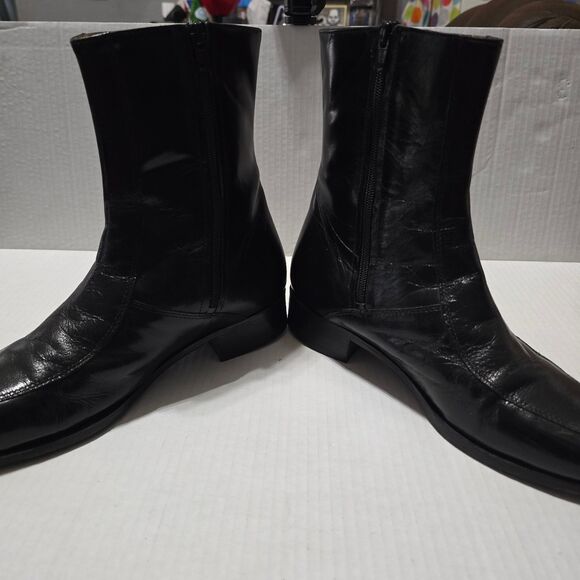 Nunn Bush Men\'s Black Leather Side Zip Ankle Boots US 8 D Dress Casual